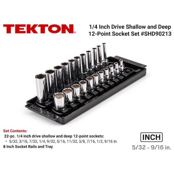1/4 in. Drive 12-Point Socket Set with Rails (5/32 in.-9/16 in.) (22-Piece)