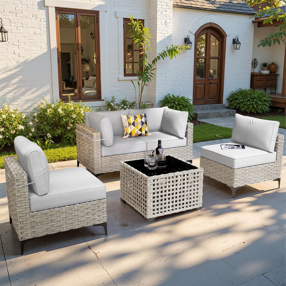 Supery Gray 5-Piece Wicker Patio Conversation Seating Set with Gray Cushions and Coffee Table price history on PriceWatchPro