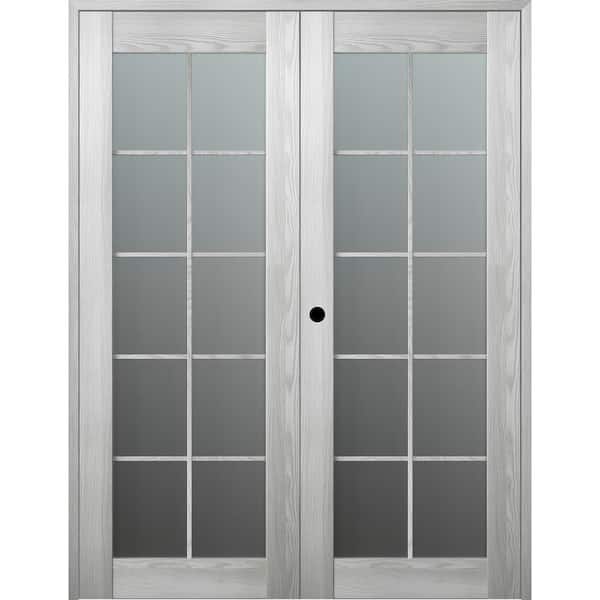 Belldinni Vona 10 Lite 56 in. x 96 in. Right Hand Active Frosted Glass Ribeira Ash Wood Composite Double Prehung French Door