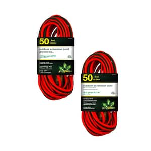 50 ft. 16/3 SJTW Outdoor Extension Cord - Orange with Green Lighted End (2-Pack)