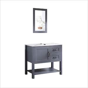 30 in. W x 31.5 in. H Bath Vanity in Grey with Wood Top in White