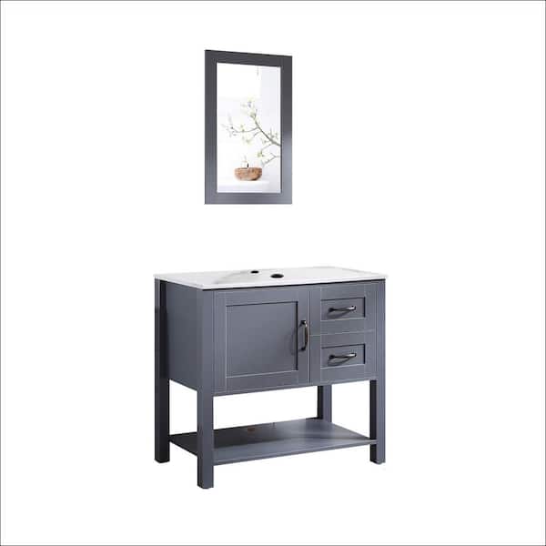 JimsMaison 30 in. W x 31.5 in. H Bath Vanity in Grey with Wood Top in White