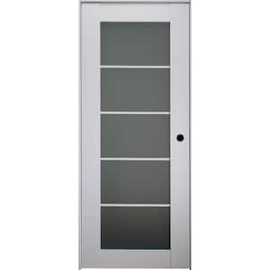 Smart Pro 5-Lite 24 in. x 84 in. Left-Hand Frosted Glass Solid Composite White Wood Single Prehung Interior Door