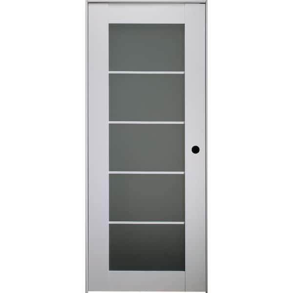 Belldinni Smart Pro 5-Lite 28 in. x 96 in. Left-Hand Frosted Glass Solid Composite White Wood Single Prehung Interior Door