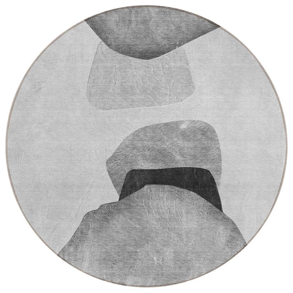 Gray and Black 8 ft. Round Woven Abstract Round Indoor/Outdoor Area Rug price history on PriceWatchPro