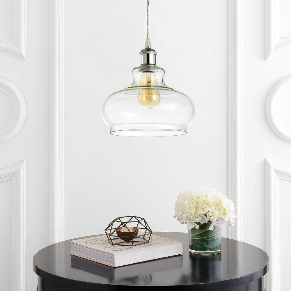 Adjustable Chrome Iron and Glass Bell Shade Pendant Light