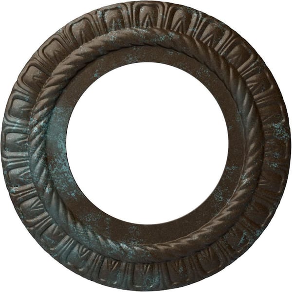 Ekena Millwork 1/2" x 10-5/8" x 10-5/8" Polyurethane Claremont Ceiling Medallion, Hand-Painted Bronze Blue Patina