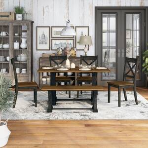 Beardsley 59 in. Rectangle Antique Oak and Antique Black Wood Dining Table