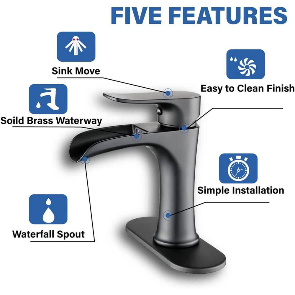 Matte Black Brass Waterfall Bathroom Faucet with Pop-Up Drain