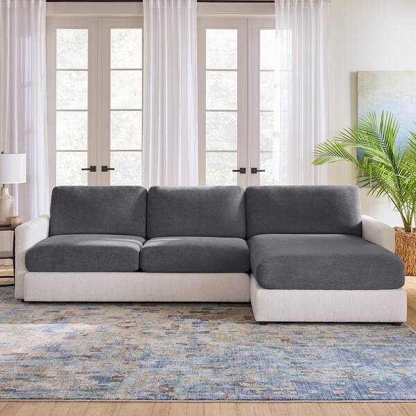 Sure-Fit Cedar Stretch Washed Black Polyester Textured Sectional
