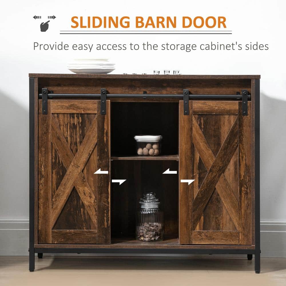 Rustic Brown Industrial Storage Sideboard with Sliding Barn Doors
