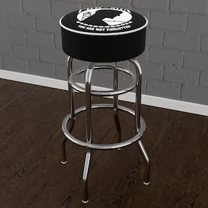 P.O.W. Logo 31 in. White Backless Metal Bar Stool with Vinyl Seat