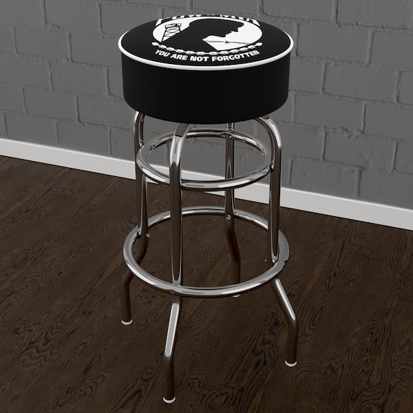 Unbranded P.O.W. Logo 31 in. White Backless Metal Bar Stool with Vinyl Seat