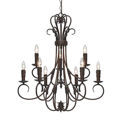 Homestead Collection 9-Light Rubbed Bronze 2-Tier Chandelier