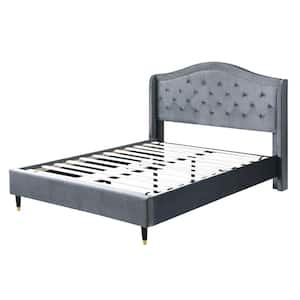 74.5 in. Grey California King Bed Frame Wood Platform Bed with Headboard No Box Spring Required Easy Assembly