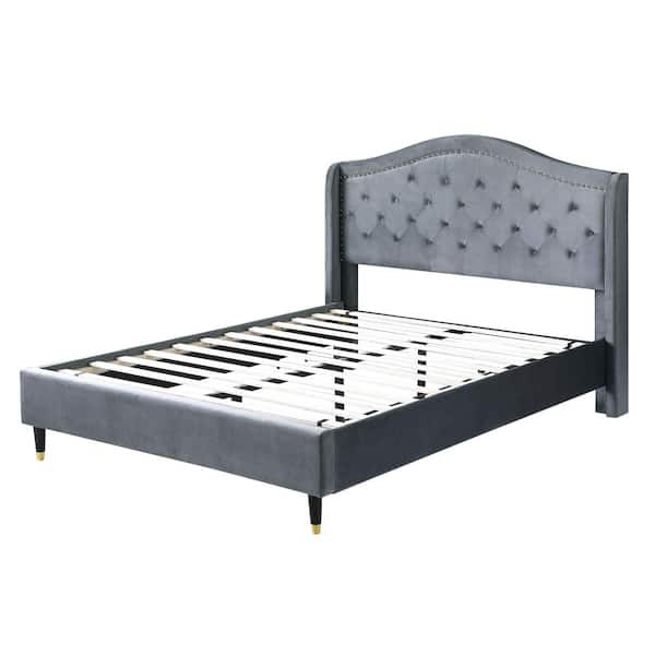 Morden Fort 78.5 in. Grey King Bed Frame Wood Platform Bed with Headboard No Box Spring Required Easy Assembly