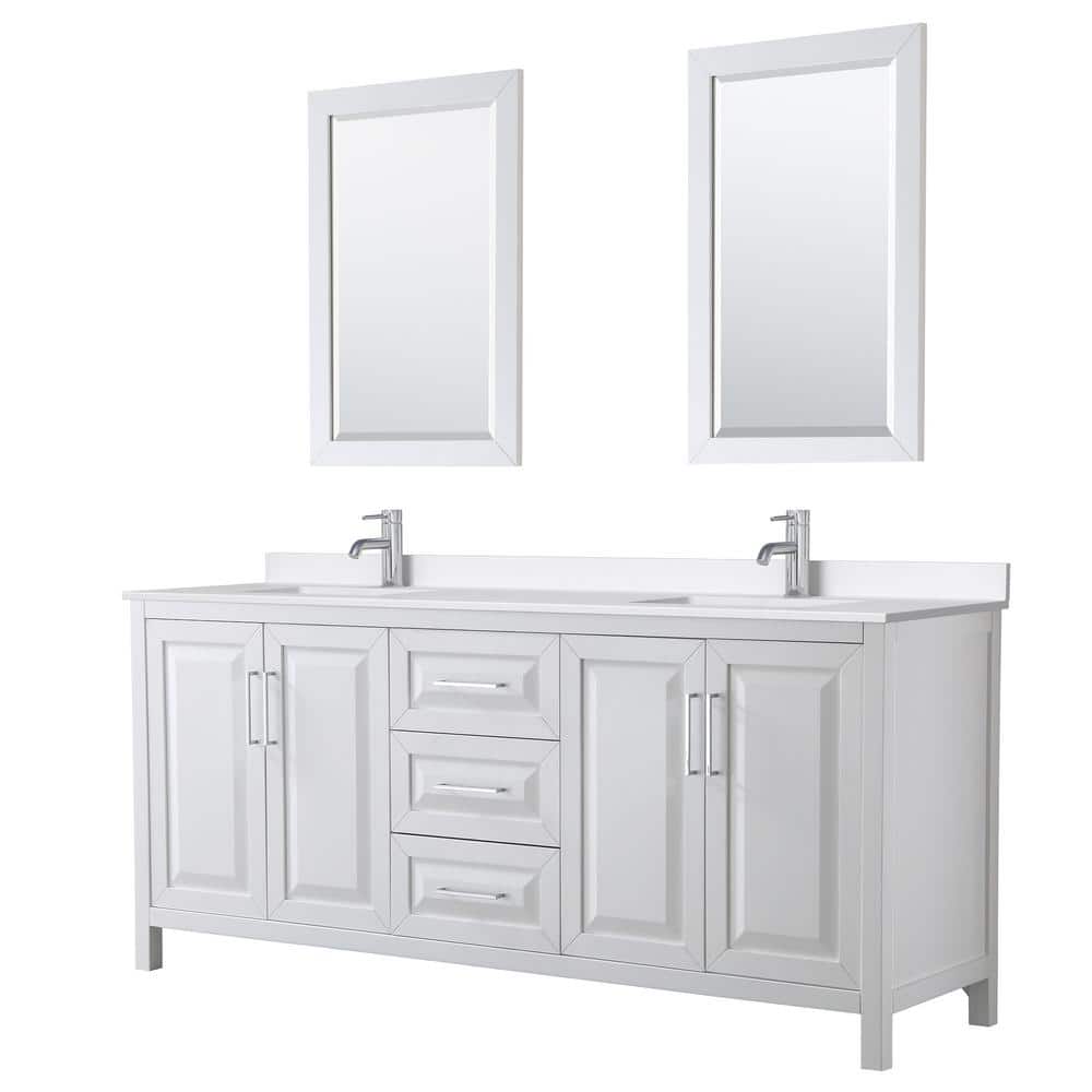 Daria 80 in. W x 22 in. D x 35.75 in. H Double Bath Vanity in White with White Quartz Top and 24 in. Mirrors price history on PriceWatchPro