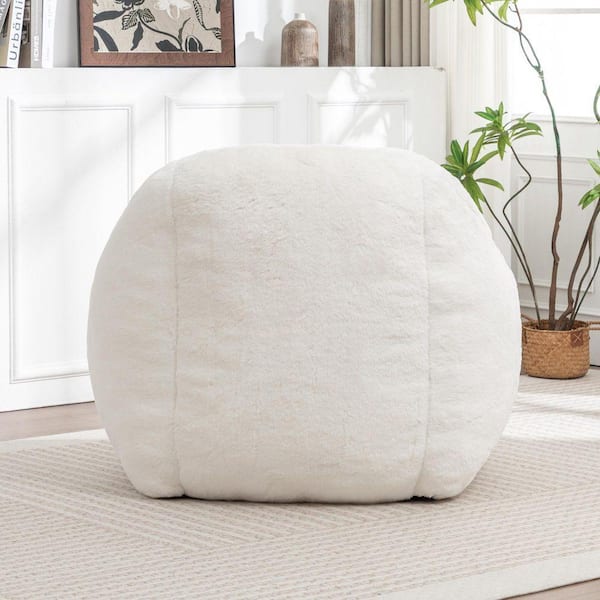 sumyeg White Faux Fur Bean Bag Chair, Stuffed Floor Sofa with Back