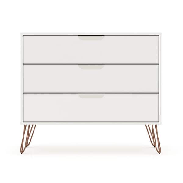 3-Drawer White Mid-Century Modern Dresser (28.86 in. H x 35.24 in. W x 17.52 in. D)