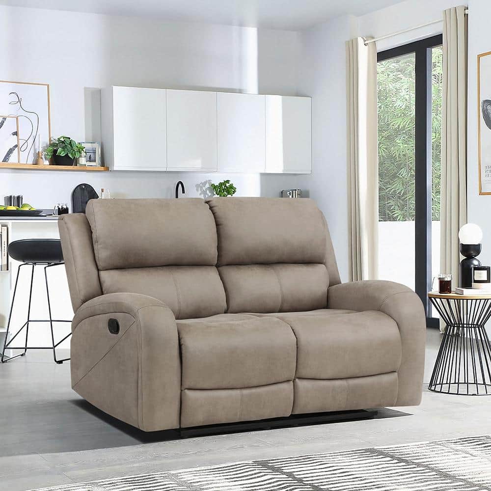 Brown Microfiber Reclining Loveseat with Sloped Arms