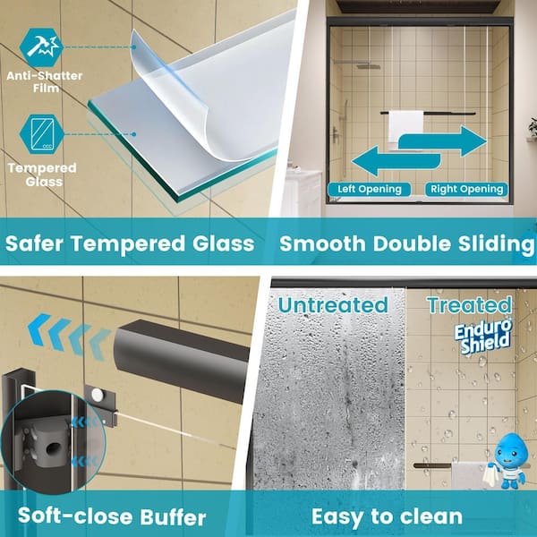 56 to 60 in. W x 58 in. H Sliding Framed Tub Door in Matte Black with Clear Glass