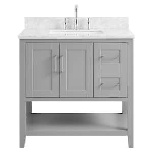 Waldorf 36 in. W x 21 in. D x 34 in. H Free Standing Bath Vanity in Gray with Carrara Marble Counter Top