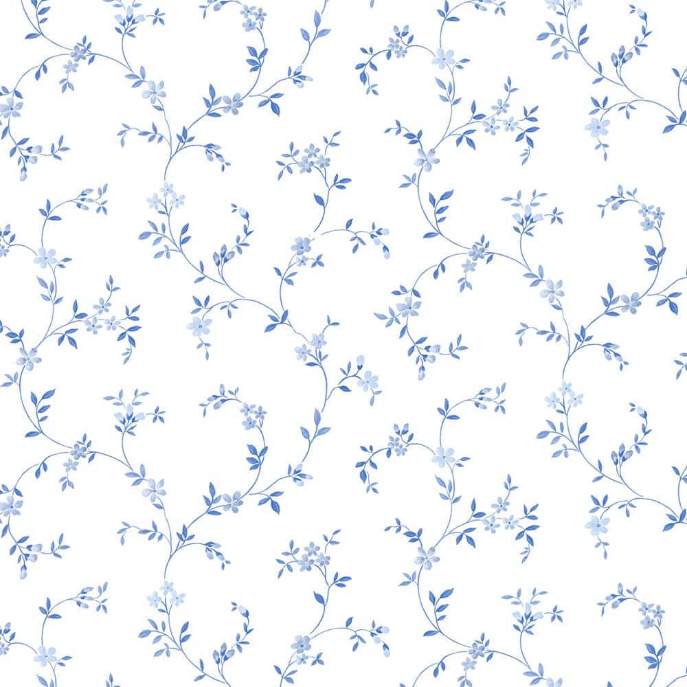 Blue and White Floral Vinyl Wallpaper Roll
