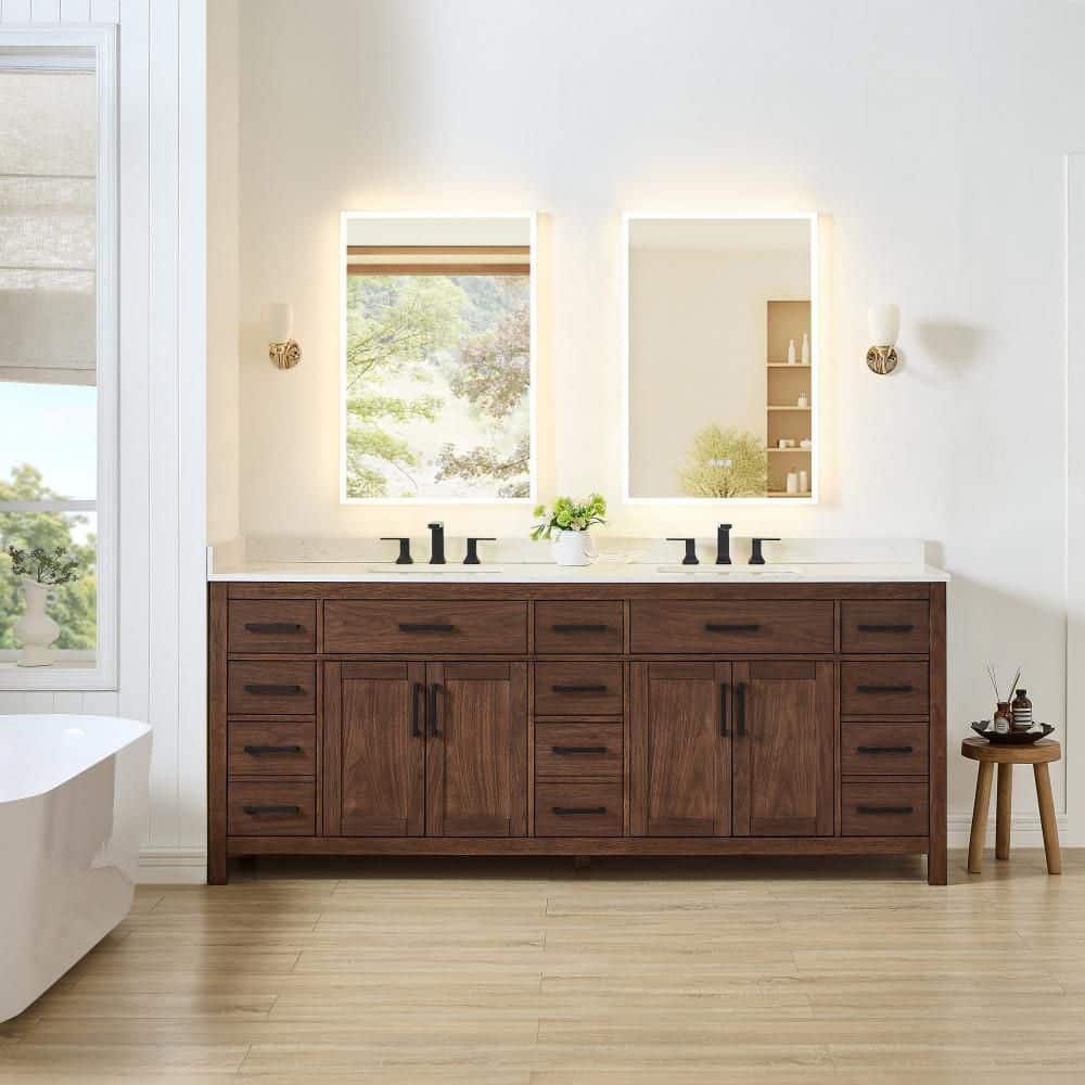 Beckett 84 in. Double Freestanding Dark Walnut Bath Vanity with Top price history on PriceWatchPro