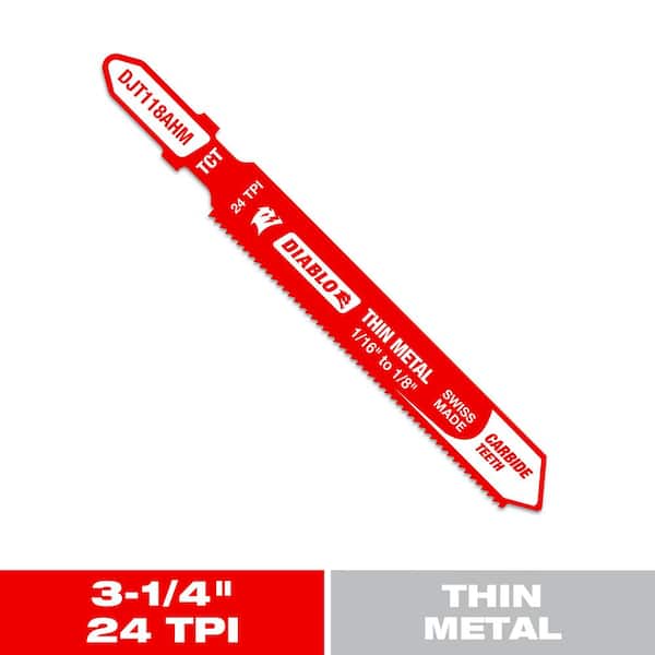 3-1/4 in. 24 TPI Carbide T-Shank Jig Saw Blade for Thin Metal