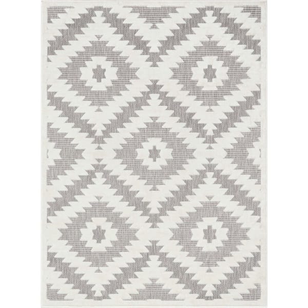 Well Woven Sila Keiko Moroccan Tribal Grey Ivory 9 ft. 3 in. x 12 ft. 6 in. Indoor/Outdoor Area Rug