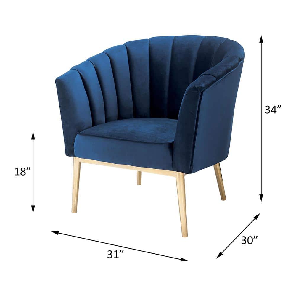 Midnight Blue Velvet Barrel Accent Chair with Gold Legs