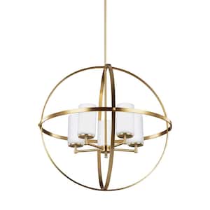 Alturas 5-Light Satin Brass Modern Hanging Globe Chandelier with Etched White Glass