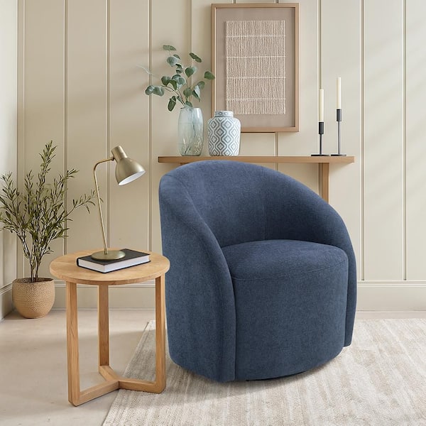 Ankara Blue Boucle Upholstery Swivel Arm Chair