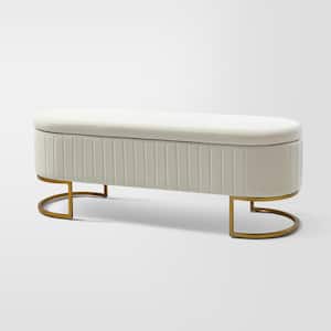 Olga Ivory 50 in. Wide Modern Upholstered Storage Bench with Golden Metal Sled Legs