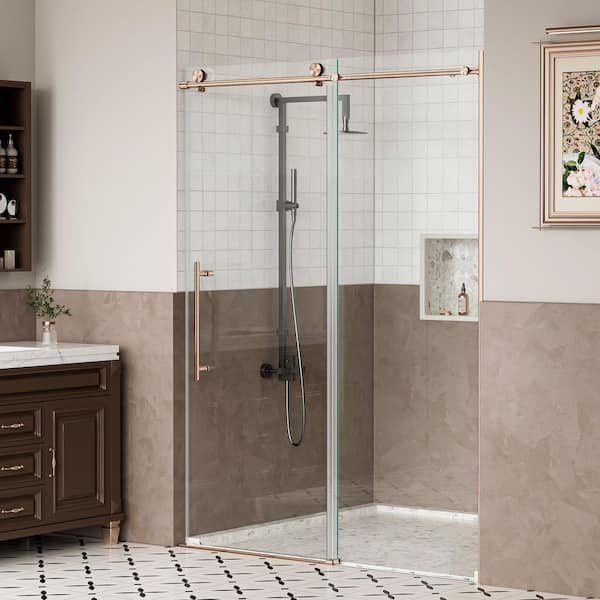 56-60 in. x 75 in. Frameless Sliding Shower Door with ANSI Certified Tempered Explosion-Proof Glass Brushed Bronze