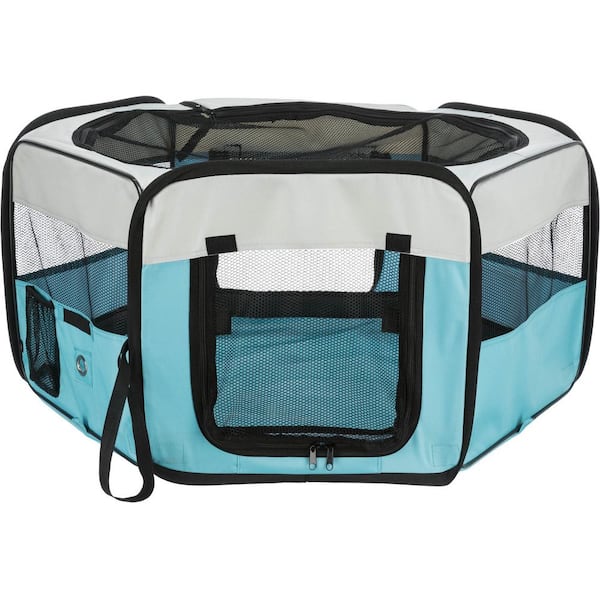 TRIXIE 35.25 in. x 15.5 in. Medium Soft-Sided Nylon Mobile Playpen, Turquoise