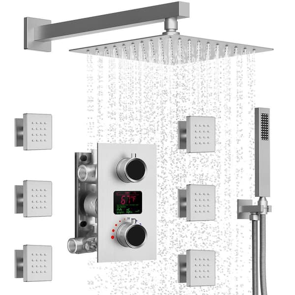 YAWWALK 3-Spray Wall Mount Dual Shower Head Fixed and Handheld Shower Head with 6-Jets in Brushed Nickel(Valve Included)