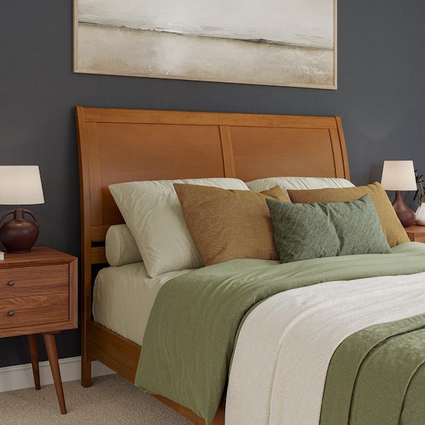 AFI Portland Light Toffee Natural Bronze Queen Sleigh Solid Wood Panel Headboard with Attachable Charger