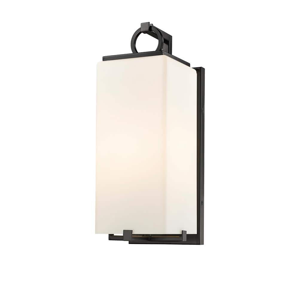 Sana 6.75 in. 1-Light Outdoor Coach Wall Sconce Black with White Opal Glass