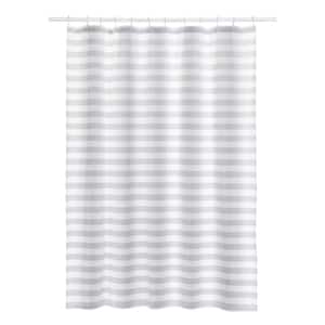 White/Gray Stripe Shower Curtain Set with 72 in x 72 in Shower Curtain and 12 Metal Hooks