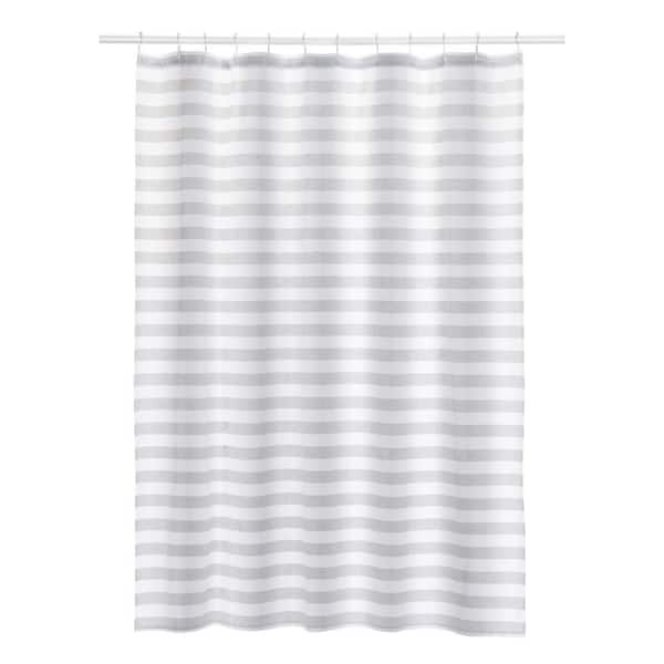 Laura Ashley White/Gray Stripe Shower Curtain Set with 72 in x 72 in Shower Curtain and 12 Metal Hooks