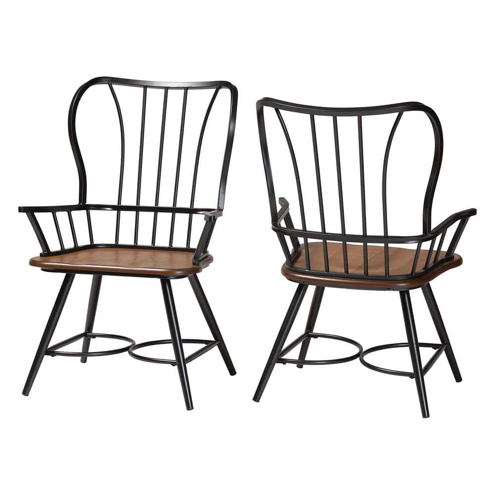 Longford Dark Walnut and Black Metal Windsor Arm Chair Set