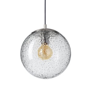 10 in. W x 10 in. H 1-Light Nickel Rustic Seeded Hand Blown Glass Pendant Light with Clear Glass Shade