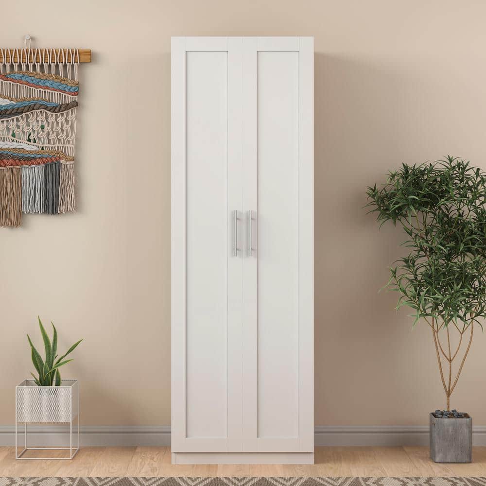 23.6 in. W x 70.8 in. D x 16.9 in. H White Linen Cabinet with 2 Doors and 3