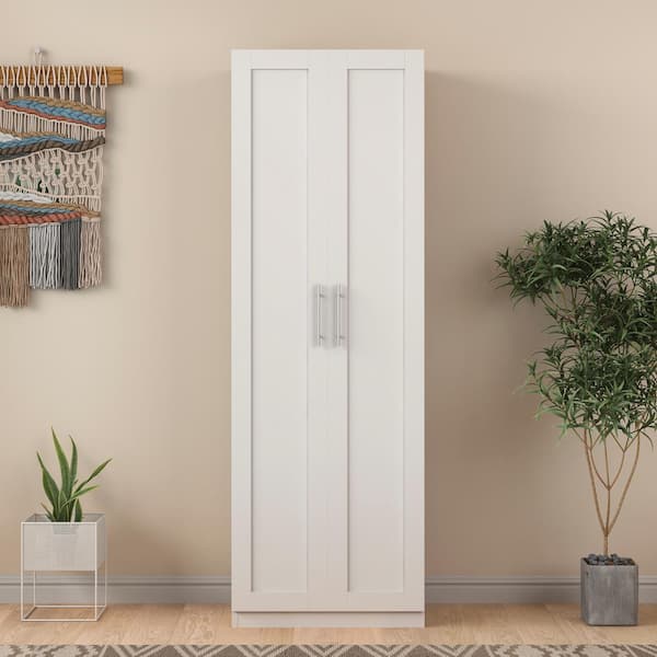 Unbranded 23.6 in. W x 70.8 in. D x 16.9 in. H White Linen Cabinet with 2 Doors and 3 Partitions for Bathroom Kitchen