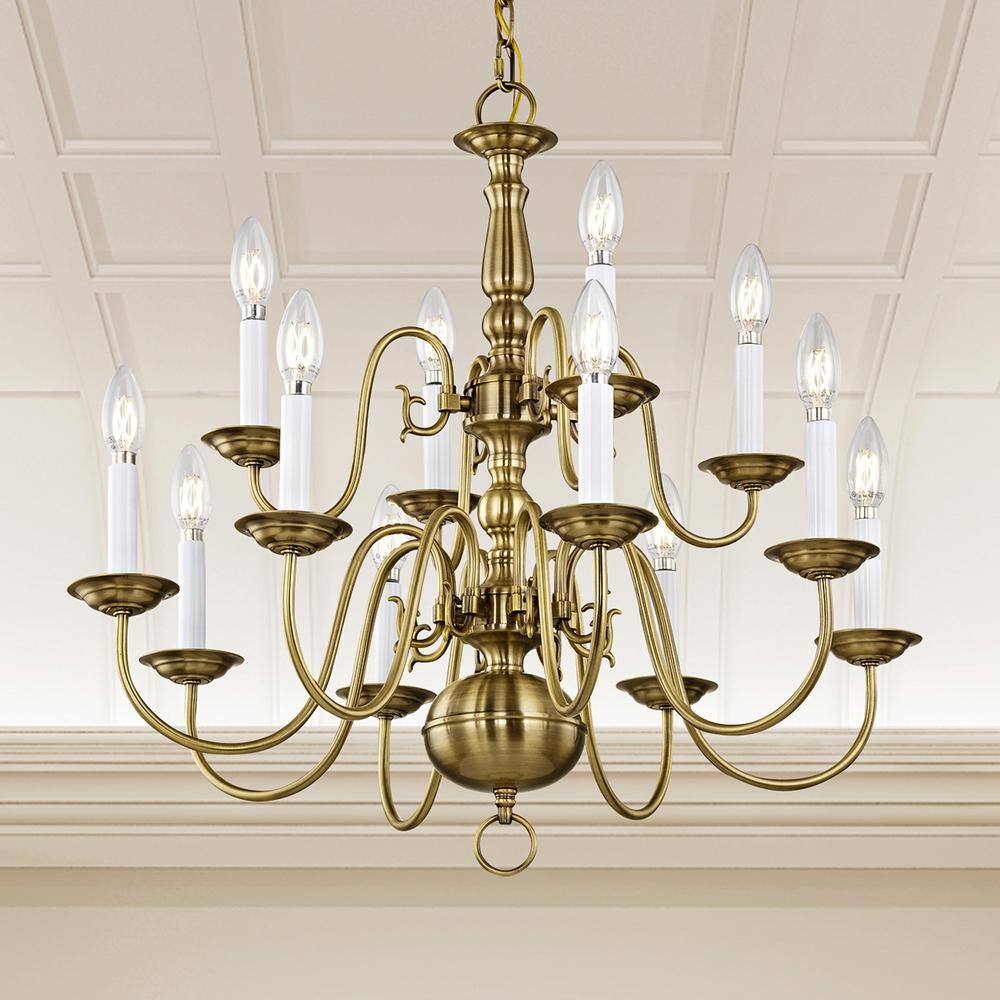 Elegant Williamsburgh 12-Light Antique Brass Chandelier