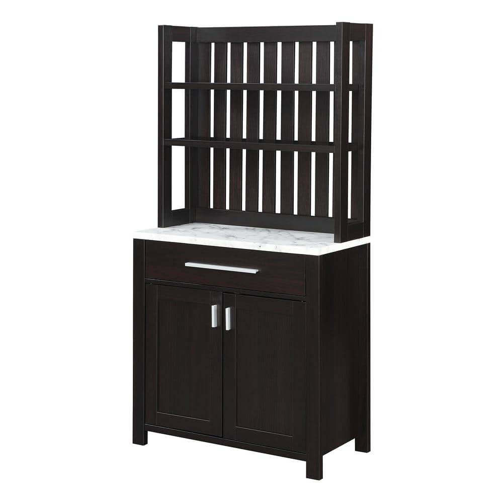 Espresso Wine Bar with White Faux Marble Top and Storage