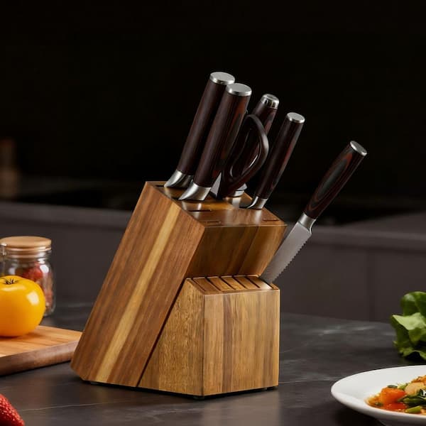 Kitchen Knife Set with Block and Sharpener, Ergonomic Handle, Sharpening Rod & Wooden Block, 15 Piece, 2025 update
