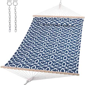 12 ft. Double Tree Hammock with Hardwood Spreader Bar, Extra Large Soft Pillow ( Blue Pattern)