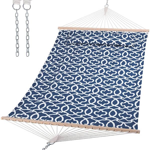 Unbranded 12 ft. Double Tree Hammock with Hardwood Spreader Bar, Extra Large Soft Pillow ( Blue Pattern)